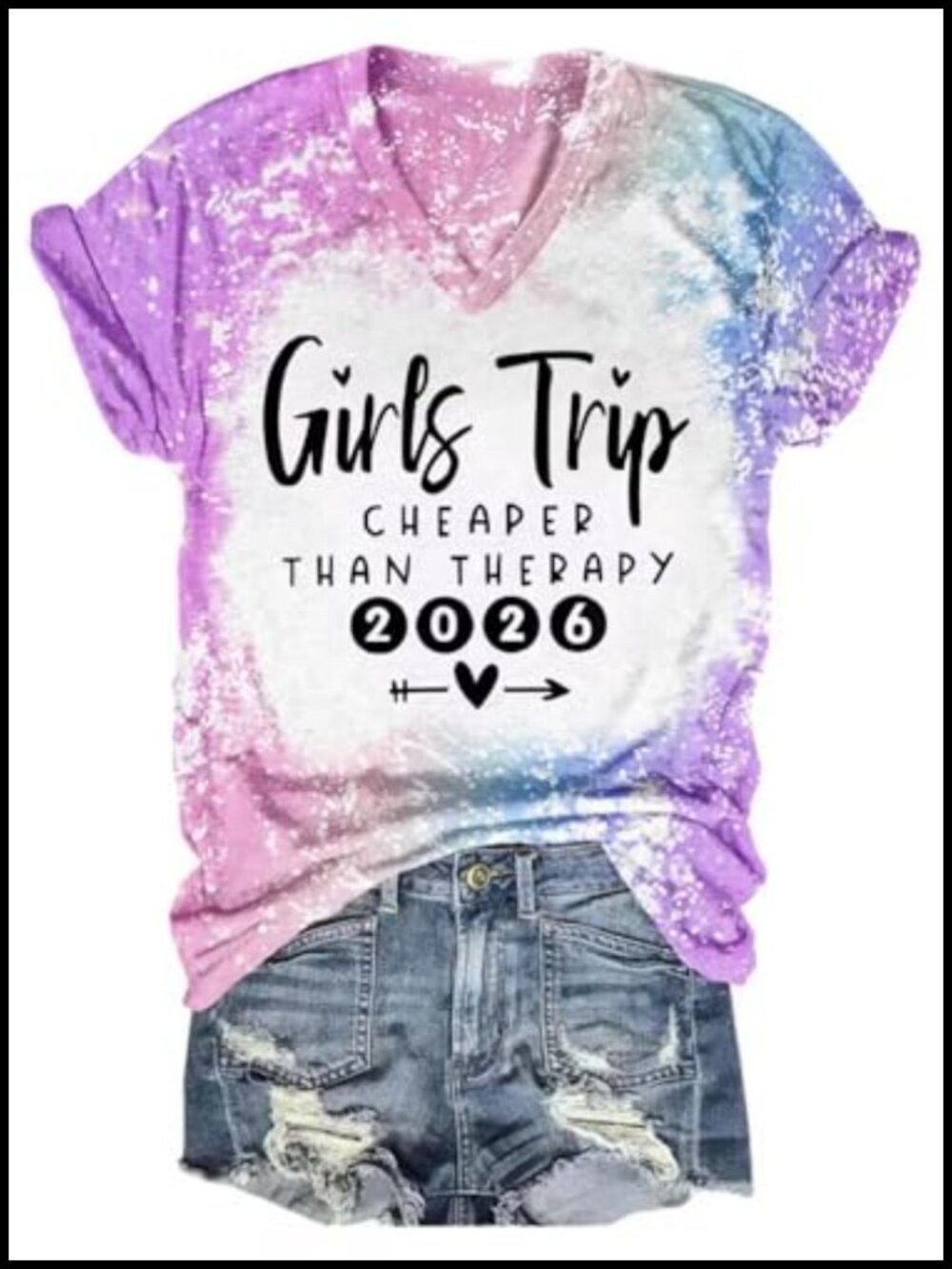 Women Girls Trip 2026 Letter Print V-Neck Short Sleeve T-Shirt Tee